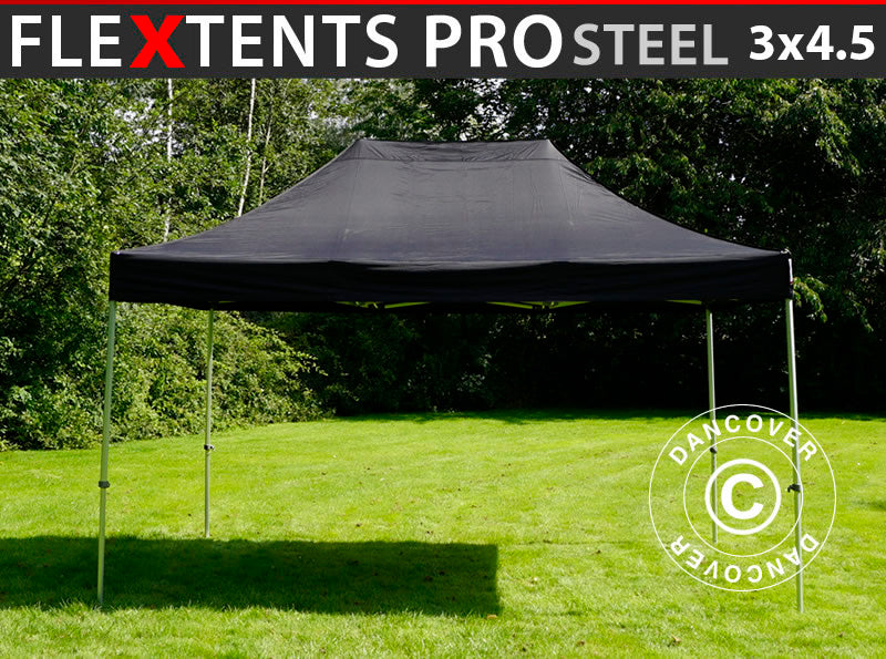 Gazebo pieghevole FleXtents PRO Steel 3x4,5m, Nero