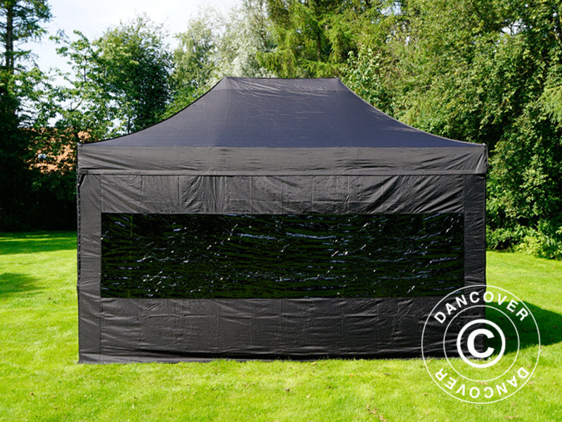 Faltzelt FleXtents PRO Steel 3x4,5m, Schwarz, mit 4 Seitenwänden