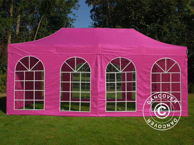 Tente Pliante FleXtents PRO Steel Vintage Style 3x6m Rose, avec 6 cotés