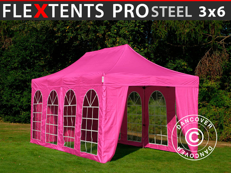 Faltzelt FleXtents PRO Steel Vintage Style 3x6m Rosa, mit 6 Seitenwänden