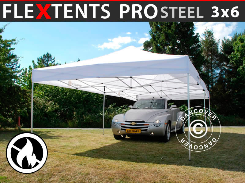 Gazebo pieghevole FleXtents PRO Steel 3x6m Bianco, Ignifugo