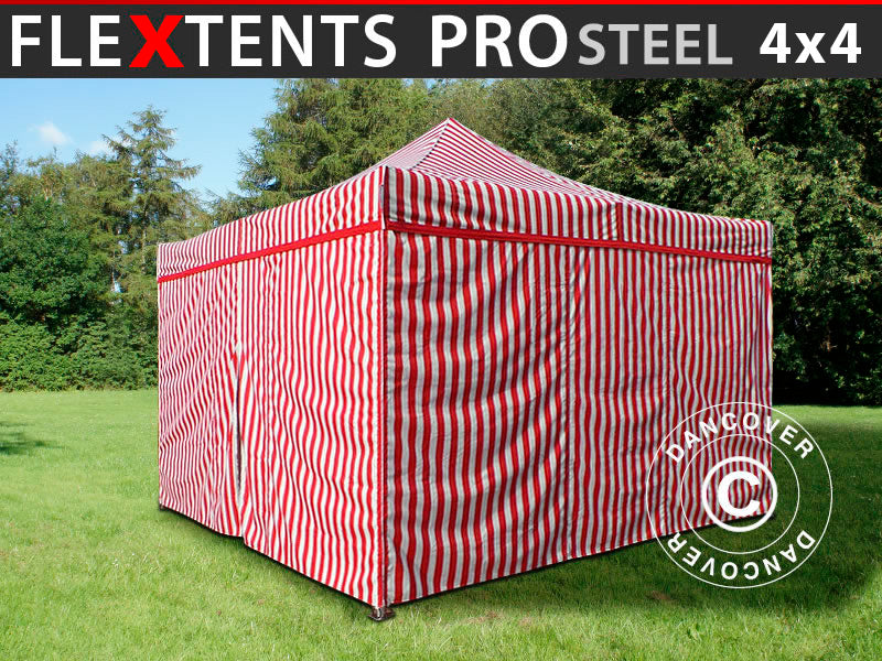 Tente pliante FleXtents PRO Steel 4x4m Rayé, avec 4 cotés