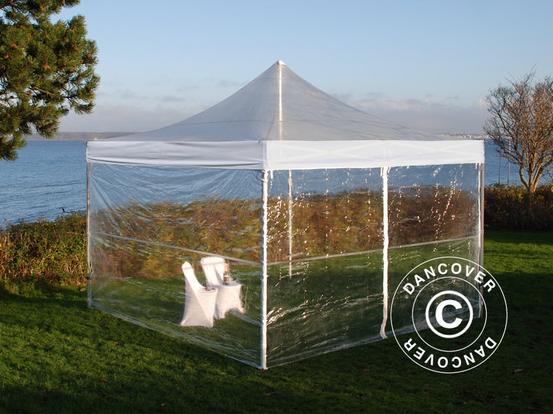 Faltzelt FleXtents PRO Steel 4x4m Transparent, mit 4 Seitenwänden