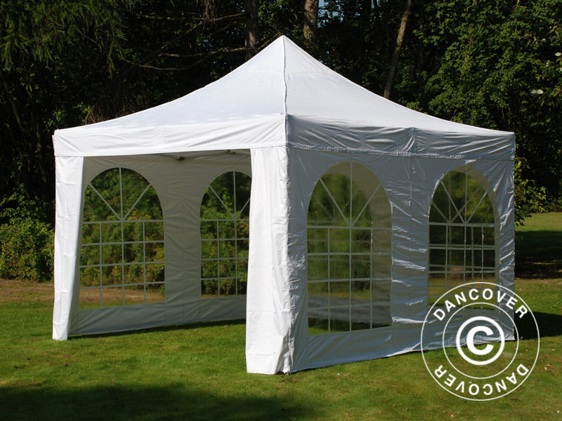 Tente pliante FleXtents PRO Steel Vintage Style 4x4m Blanc, avec 4 cotés