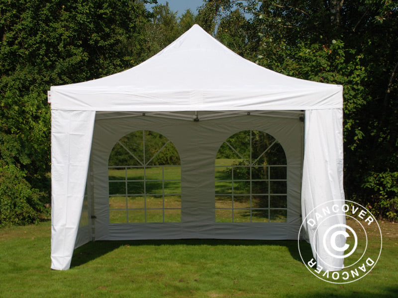 Tente pliante FleXtents PRO Steel Vintage Style 4x4m Blanc, avec 4 cotés
