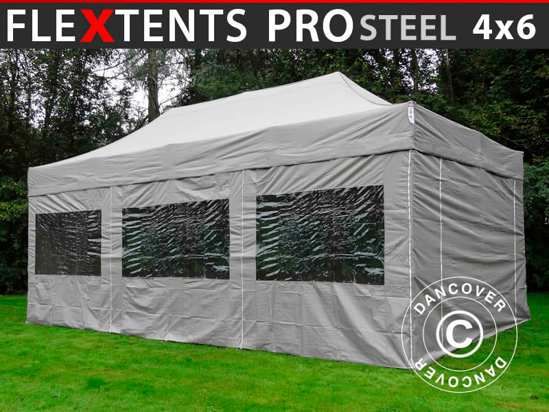 Tente Pliante FleXtents PRO Steel 4x6m Latte, avec 8 cotés