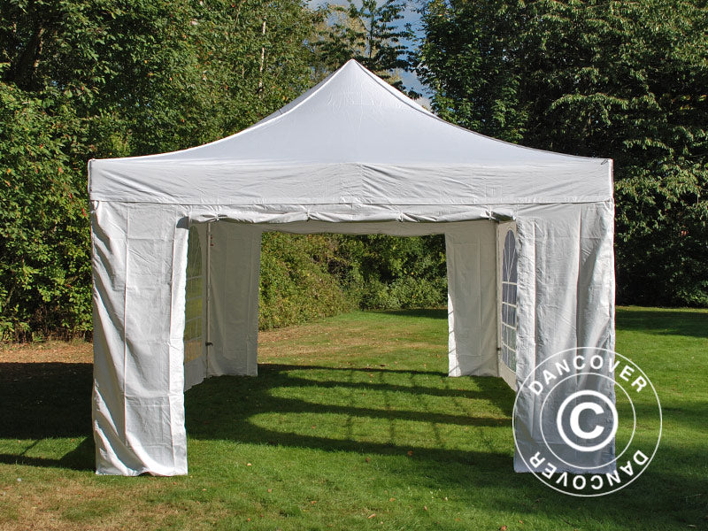 Faltzelt FleXtents PRO Steel Vintage Style 4x6m Weiß, mit 8 Seitenwänden