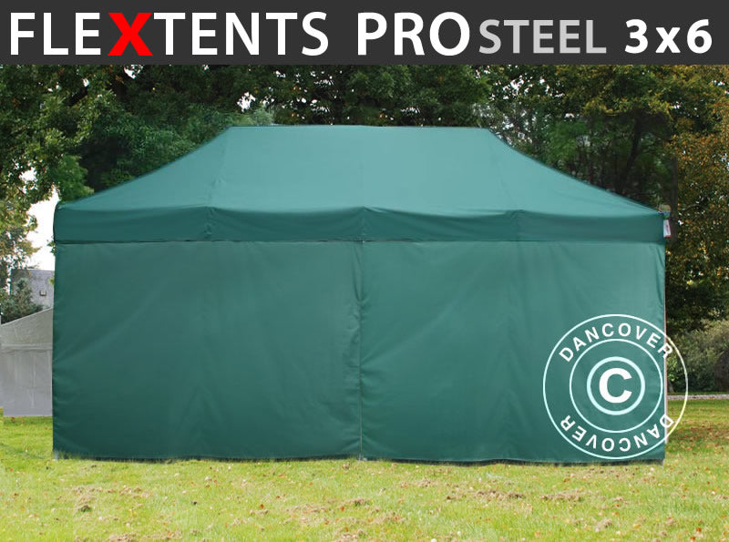 Tente pliante FleXtents PRO Steel 3x6m Vert, avec 6 cotés
