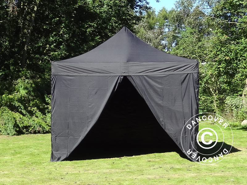Gazebo pieghevole FleXtents PRO Steel 4x4m Nero, inclusi 4 fianchi