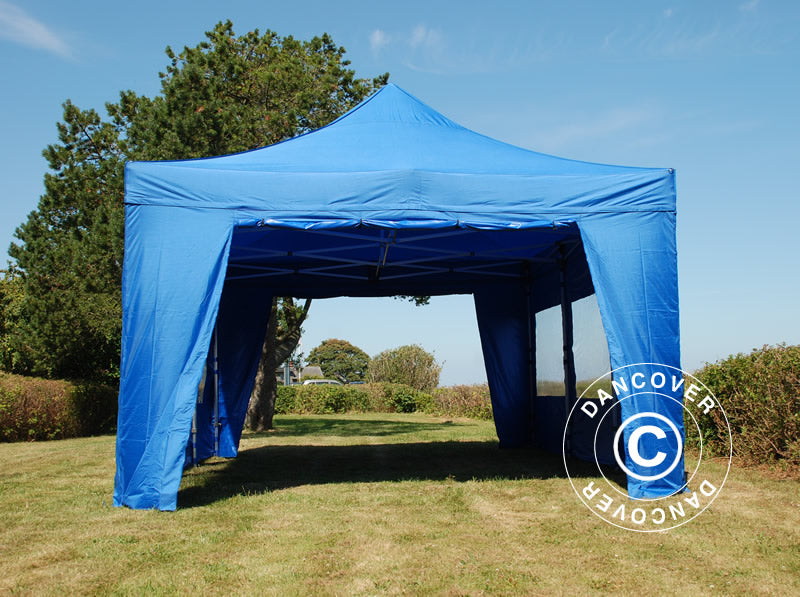 Gazebo pieghevole FleXtents PRO Steel 4x6m Blu, inclusi 8 fianchi