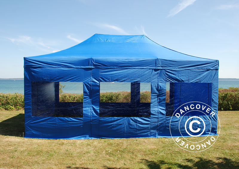 Gazebo pieghevole FleXtents PRO Steel 4x6m Blu, inclusi 8 fianchi