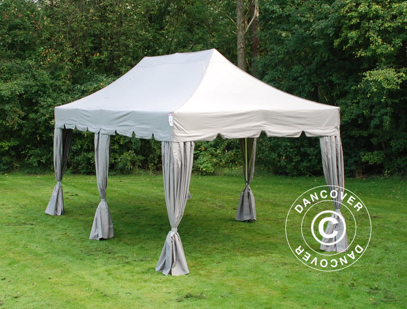 Gazebo pieghevole FleXtents PRO Steel "Peaked" 3x6m Latte, incl. 6 tendaggi decorativi