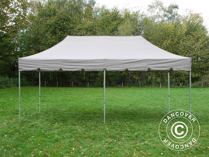 Gazebo pieghevole FleXtents PRO Steel "Peaked" 3x6m Latte, incl. 6 pareti laterali e 6 tende decorative