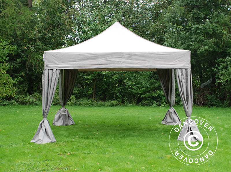 Gazebo pieghevole FleXtents PRO Steel 4x4m Latte, incl. 4 tendaggi decorativi