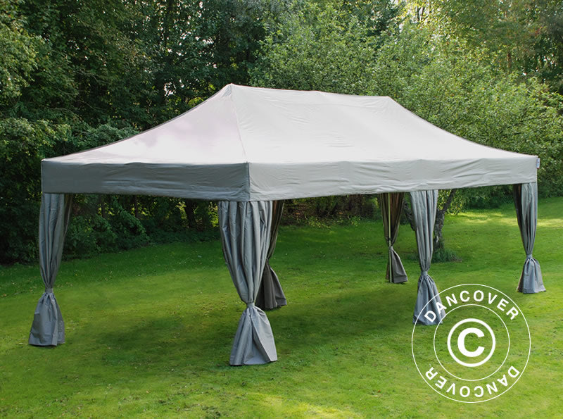 Tente Pliante FleXtents PRO Steel 4x8m Latte, avec 6 rideaux décoratifs