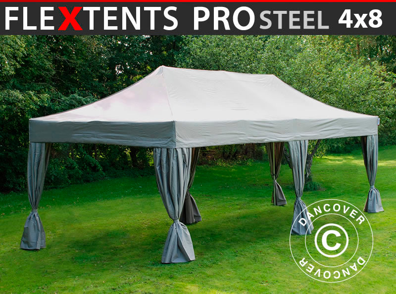 Faltzelt FleXtents PRO Steel 4x8m Latte, mit 6 Gardinen