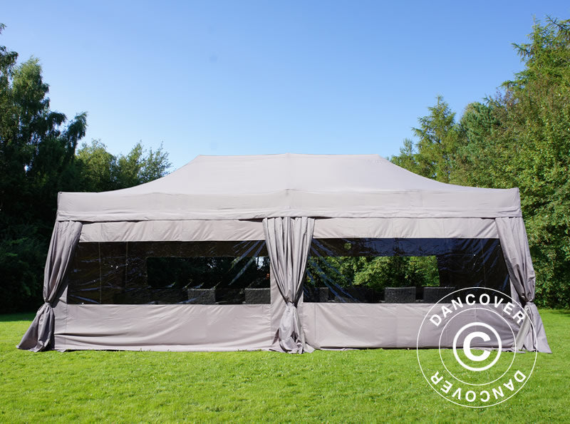 Faltzelt FleXtents PRO Steel 4x8m Latte, mit 6 Seitenwänden & Gardinen
