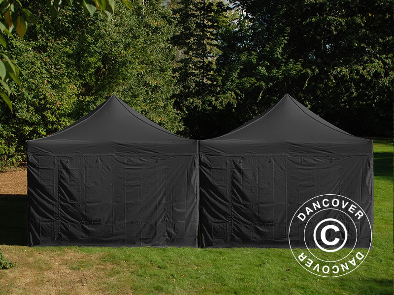 Gazebo pieghevole FleXtents Steel 6x6m Nero, incl. 8 pareti laterali