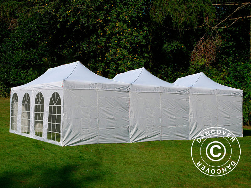 Gazebo pieghevole FleXtents® Steel 9x6m Bianco, incl. 8 pareti laterali