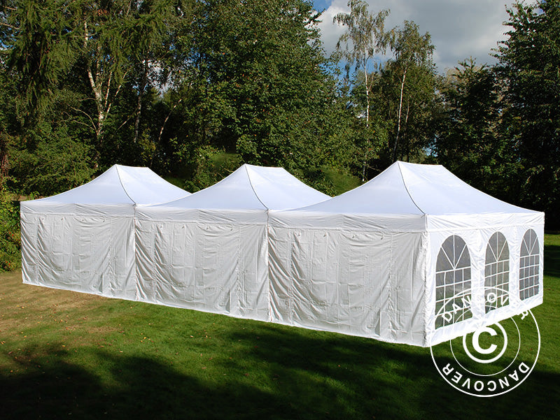 Tente pliante FleXtents® Steel 12x6m Blanc, incl. 8 parois latérales