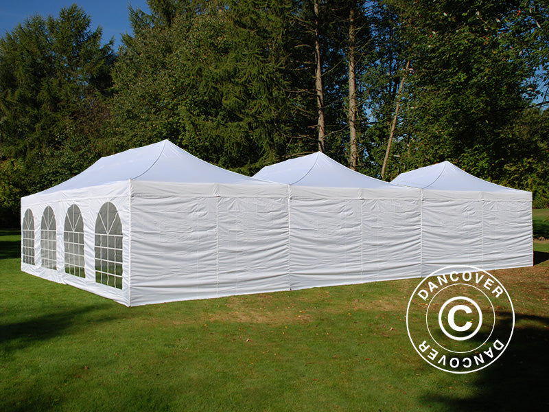 Gazebo pieghevole FleXtents® Steel 12x8m Bianco, incl. 8 pareti laterali