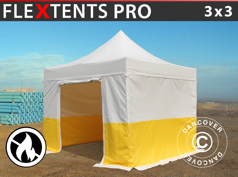 Flext. Pro PVC 3x3m Top+SWK WorkTent Wh/Yel SH+GL