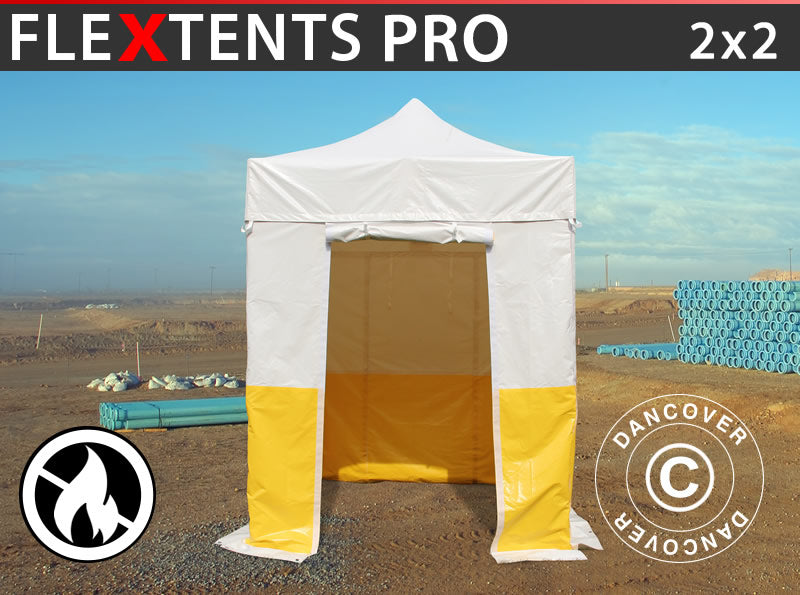 Flext. Pro PVC 2x2m Top+SWK WorkTent Wh/Yel SH+GL