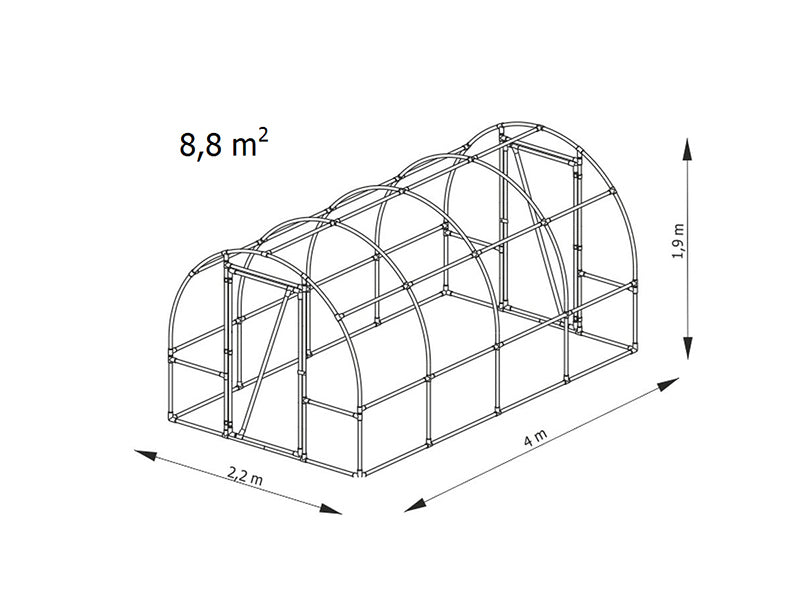 Foliengewächshaus 130, 2,2x4x1,9m, 8,8m², Durchsichtig