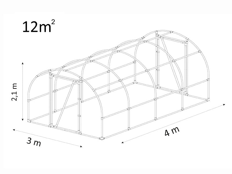 Serra Tunnel 130, 3x4x2,1m, 12m², Transparente