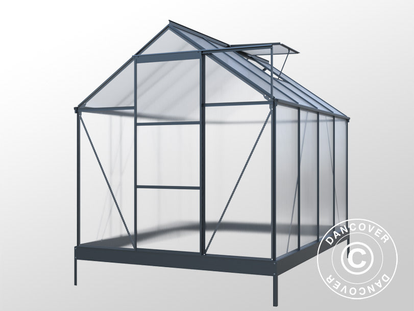 Gewächshaus Polycarbonat 4,75m², 1,9x2,5x2,05m mit Basis, Schwarz