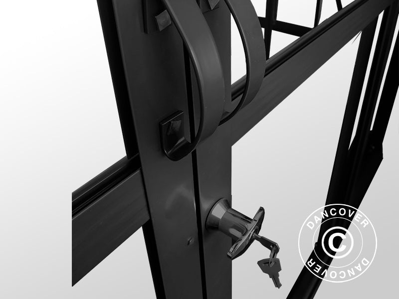 Serra orangerie, serra in vetro 13,3m², 4,45x2,99x2,95m con base e cresta, Nero