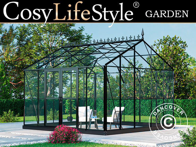Greenhouse 3,73x3,71x3,16m w/Base and Deco Black