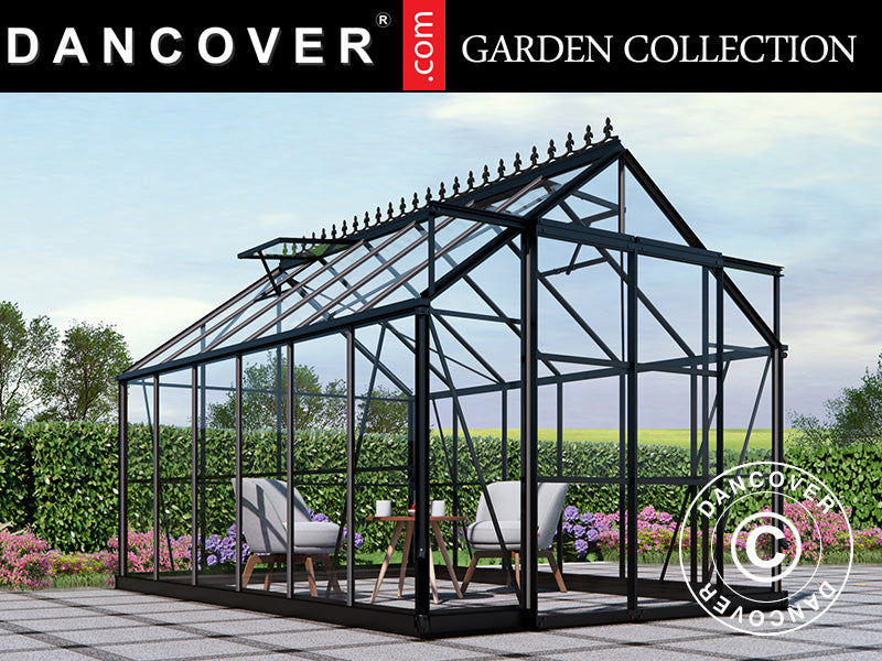 Greenhouse 2,44x3,68x2,34m w/Base+Cresting Black