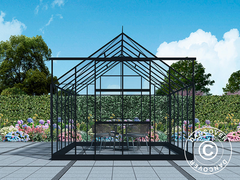 Serra in Vetro 3x3,68x2,6m con base e cresta, 11,04m², Nero