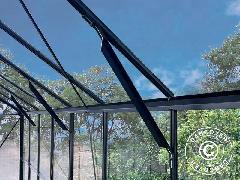 Serra in Vetro 3x3,68x2,6m con base e cresta, 11,04m², Nero