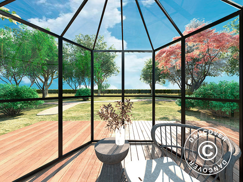 Serra orangerie esagonale in vetro 3,74m², 2,08x2,4x2,32m, Nero