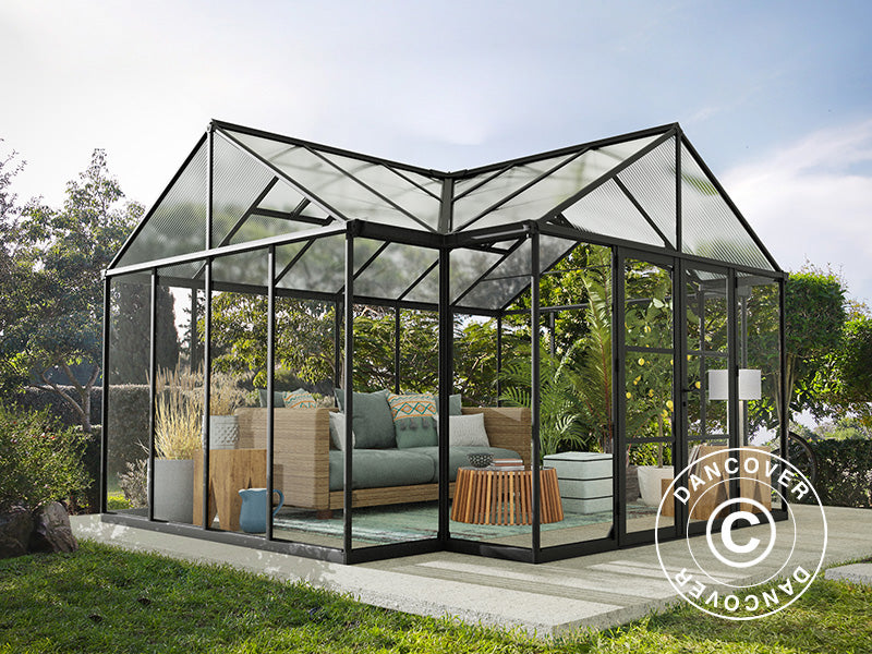Serre orangerie en polycarbonate Triomphe avec base, 17,1m², Palram/Canopia, 4,5x3,8x2,69m, Noir