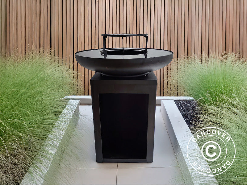 Braciere con vano porta legna, Ø60x73cm, Nero