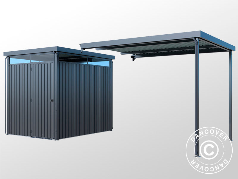 Abri de jardin avec lucarne + surplomb, 4,9x2,45x2,26m, 12,0m², Anthracite