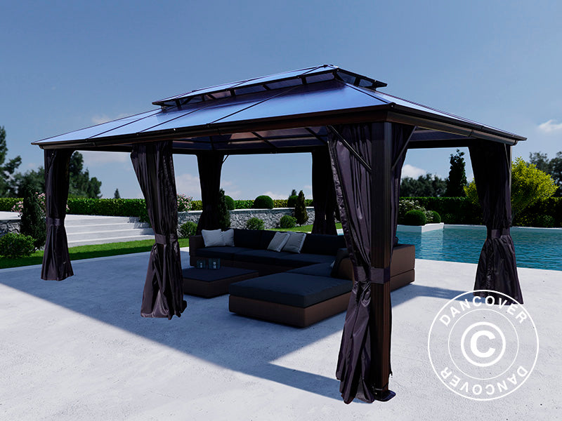 Gazebo Santa Ana Alu+ con tende e zanzariera, 3,65x6m, Nero