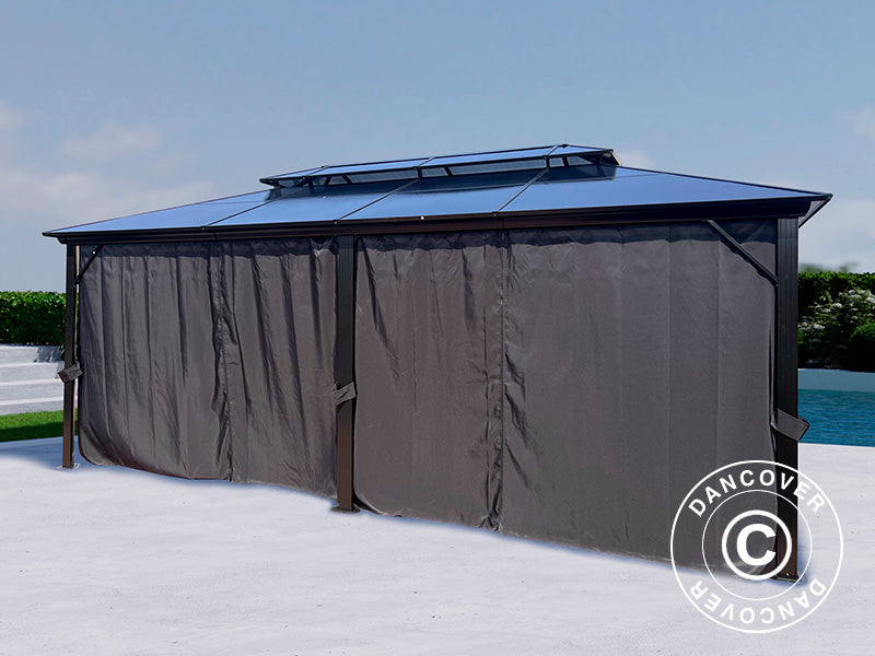 Gazebo Santa Ana Alu+ con tende e zanzariera, 3,65x6m, Nero