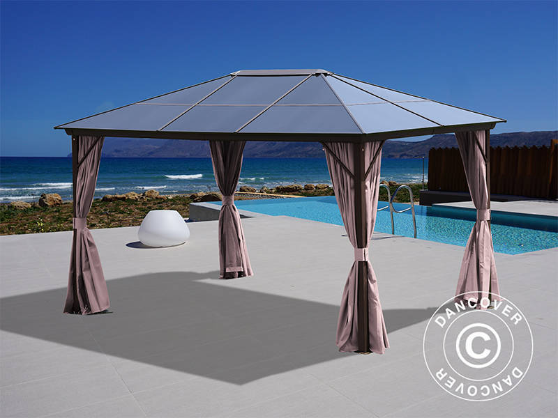 Gazebo Santa Barbara Alu+ con tende e zanzariera, 3x4m, Marrone