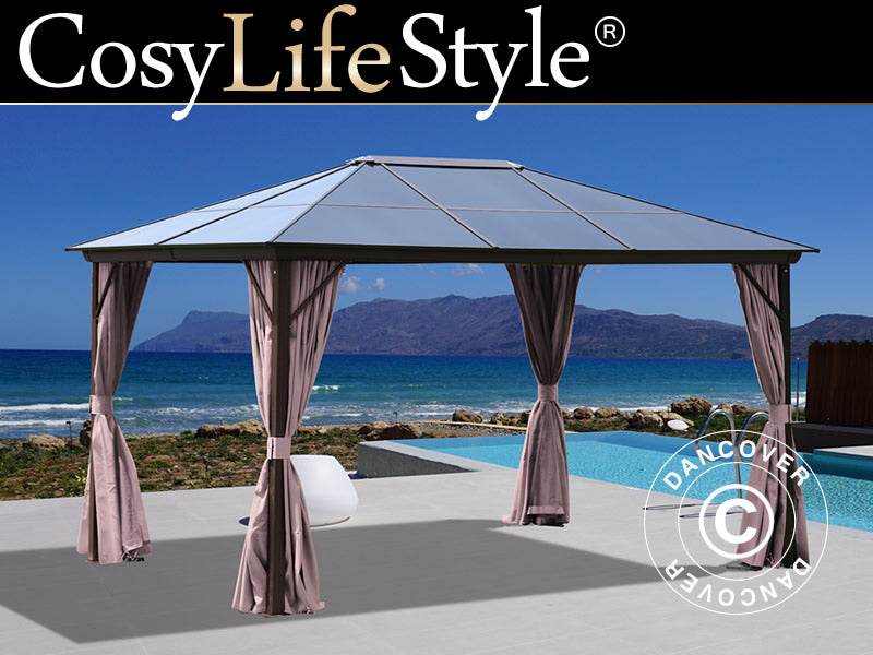 Gazebo Santa Barbara Alu+ con tende e zanzariera, 3x4m, Marrone
