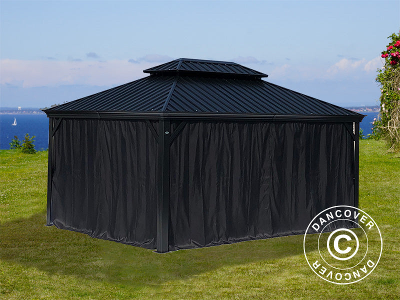 Gazebo Santa Fe Alu+ con tende e zanzariera, 3x4,25m, Nero