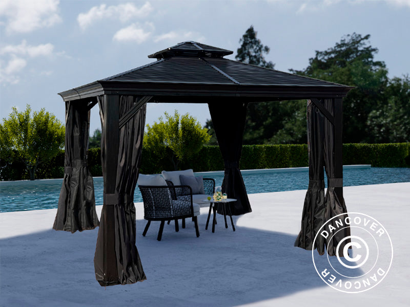 Gazebo San Bruno Alu+ con tende e zanzariera, 3x3m, Nero