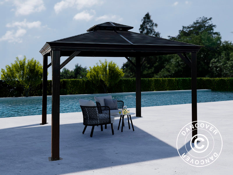 Gazebo San Bruno Alu+ con tende e zanzariera, 3x3m, Nero