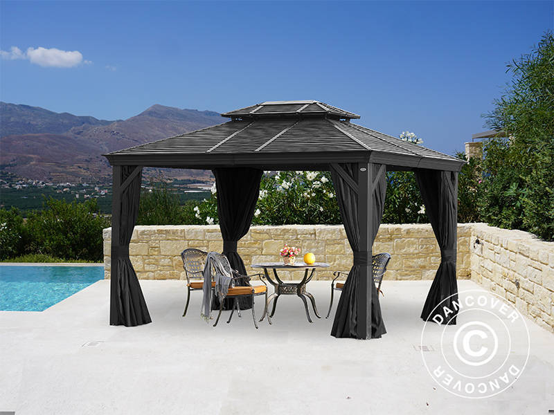 Gazebo San Bruno Alu+ con tende e zanzariera, 3x4m, Nero