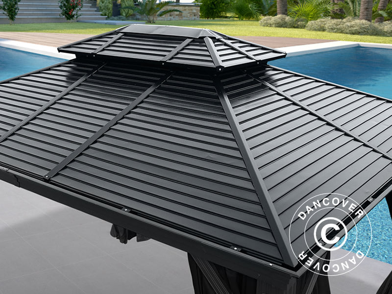 Gazebo San Bruno Alu+ con tende e zanzariera, 3x4m, Nero