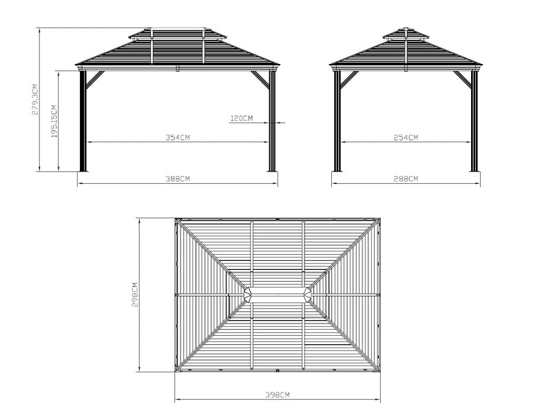 Gazebo San Bruno Alu+ con tende e zanzariera, 3x4m, Nero