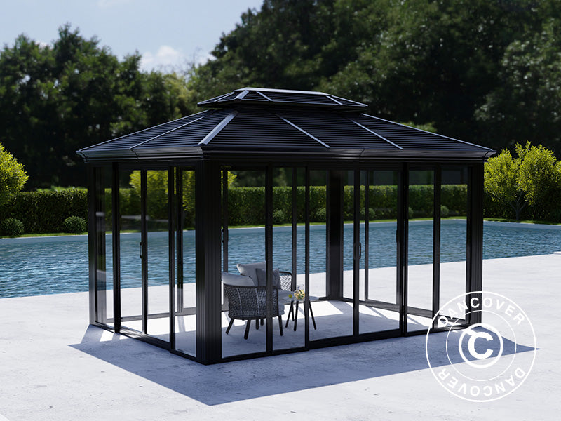 Gazebo San Bruno Alu+ 3x4m w/PC Sides Black (YS1126)